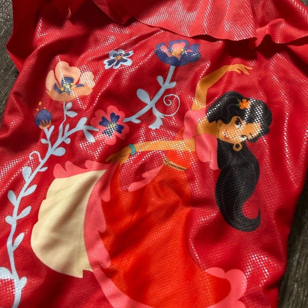 The Disney Store Swimsuit Girls 5/6 Red Elena of Avalor Ruffle UPF 50+ One Piece